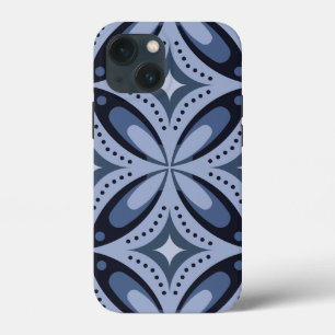 Blue Geometric Pattern Retro Style iPhone 13 Mini Case