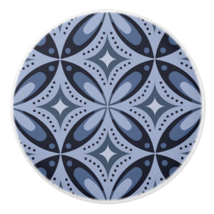 Blue Geometric Pattern Retro Style Ceramic Knob
