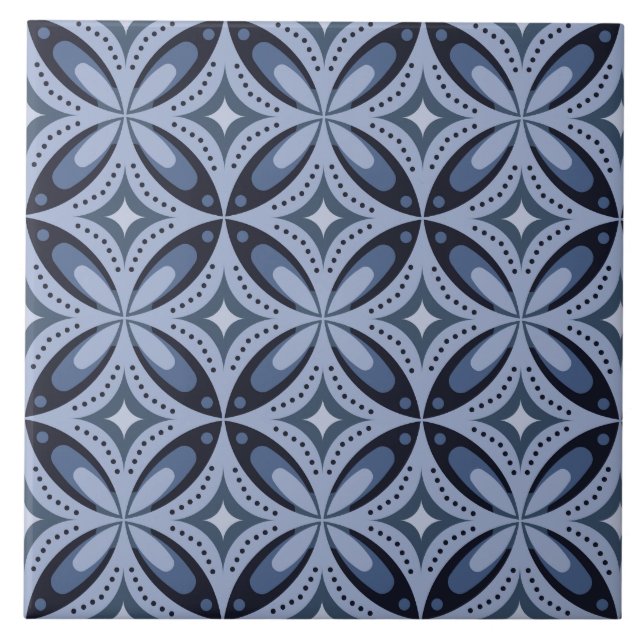 Blue Geometric Pattern Retro Style Ceramic Tile (Front)