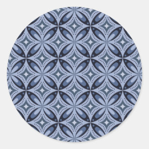 Blue Geometric Pattern Retro Style Classic Round Sticker