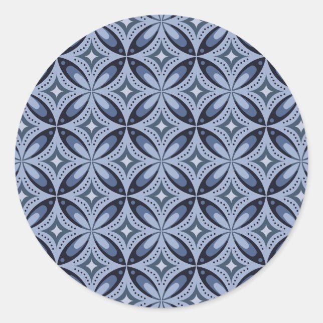 Blue Geometric Pattern Retro Style Classic Round Sticker (Front)