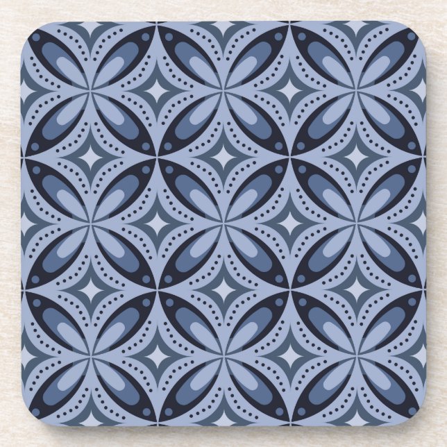 Blue Geometric Pattern Retro Style Coaster (Front)