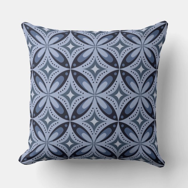 Blue Geometric Pattern Retro Style Cushion (Front)