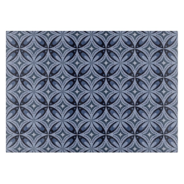 Blue Geometric Pattern Retro Style Cutting Board (Front)