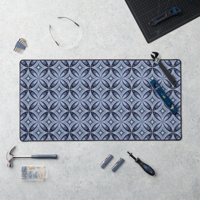 Blue Geometric Pattern Retro Style Desk Mat (Workstation)