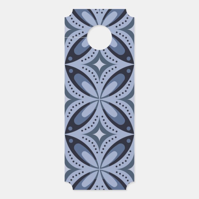 Blue Geometric Pattern Retro Style Door Hanger (Front)