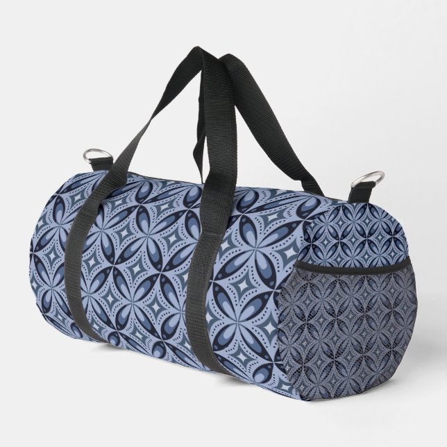 Blue Geometric Pattern Retro Style Duffle Bag (Right Corner)