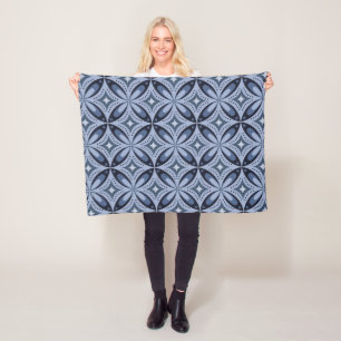 Blue Geometric Pattern Retro Style Fleece Blanket