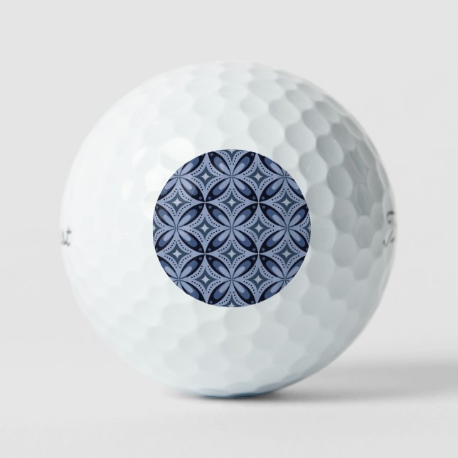 Blue Geometric Pattern Retro Style Golf Balls (Front)