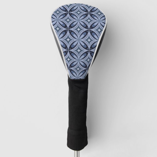 Blue Geometric Pattern Retro Style Golf Head Cover (Front)