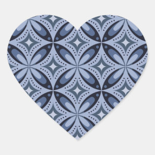 Blue Geometric Pattern Retro Style Heart Sticker