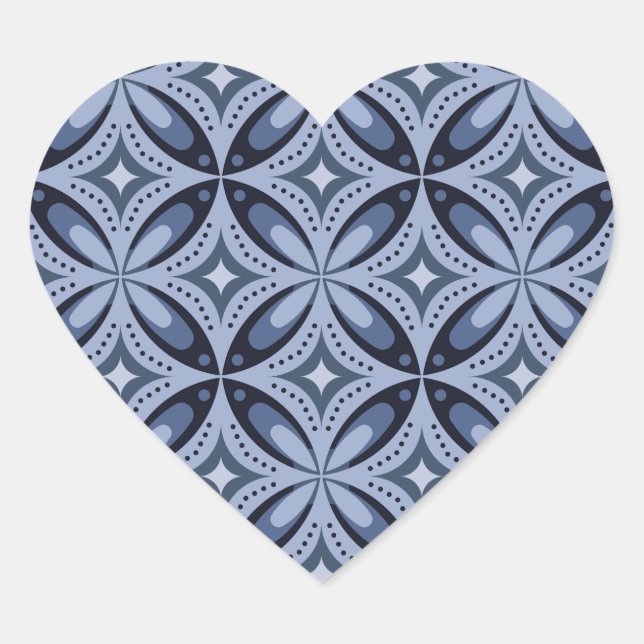 Blue Geometric Pattern Retro Style Heart Sticker (Front)