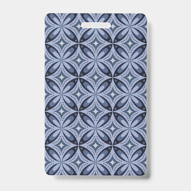Blue Geometric Pattern Retro Style ID Badge (Front)