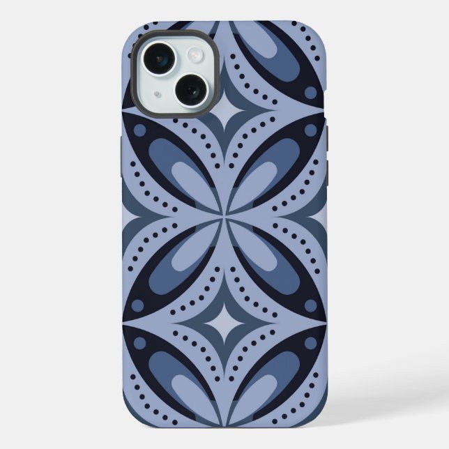 Blue Geometric Pattern Retro Style iPhone Case (Back)