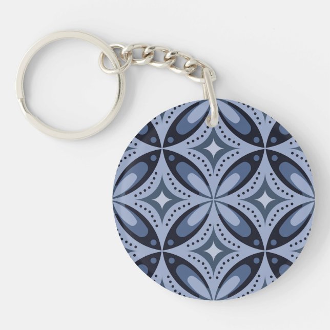 Blue Geometric Pattern Retro Style Key Ring (Front)