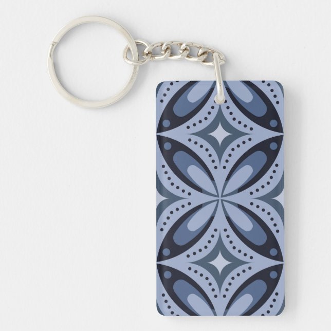 Blue Geometric Pattern Retro Style Key Ring (Front)