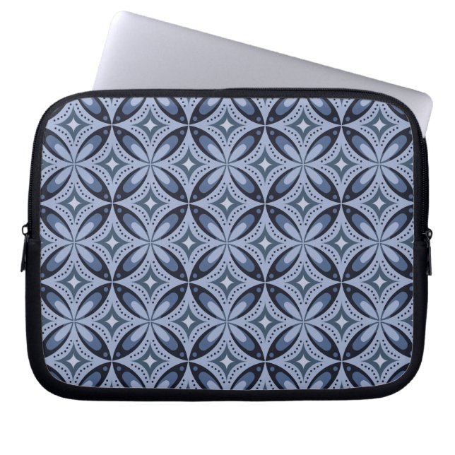 Blue Geometric Pattern Retro Style Laptop Sleeve (Front)