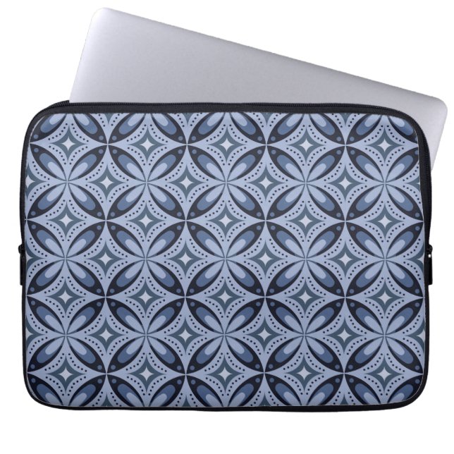 Blue Geometric Pattern Retro Style Laptop Sleeve (Front)