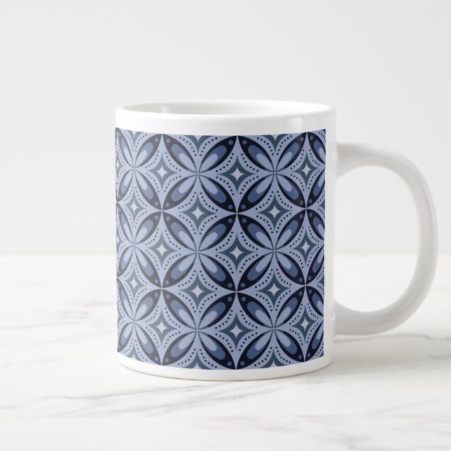 Blue Geometric Pattern Retro Style Large Coffee Mug (Right)