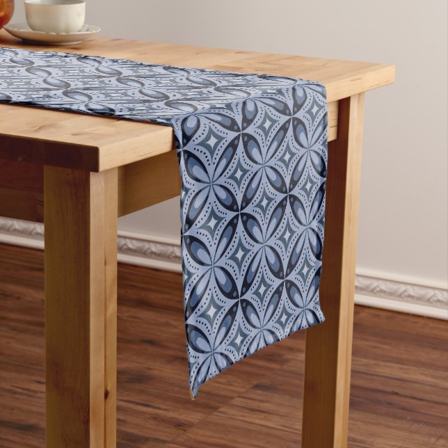Blue Geometric Pattern Retro Style Medium Table Runner (In Situ)