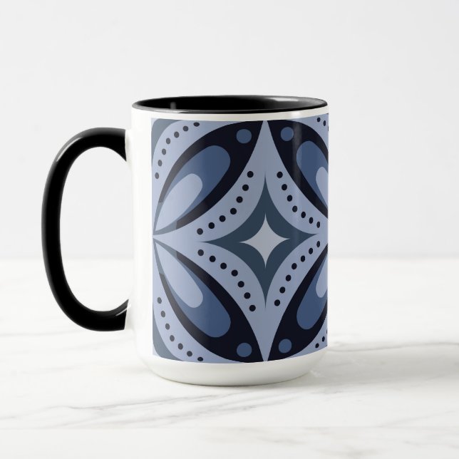 Blue Geometric Pattern Retro Style Mug (Left)