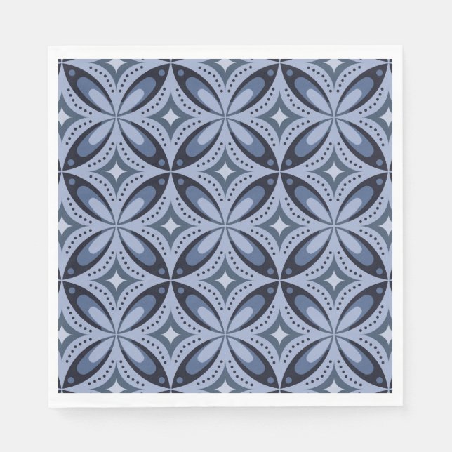 Blue Geometric Pattern Retro Style Napkin (Front)