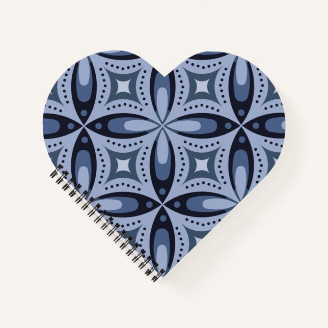 Blue Geometric Pattern Retro Style Notebook (Front)