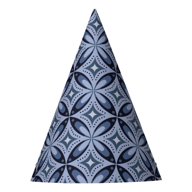 Blue Geometric Pattern Retro Style Party Hat (Front)