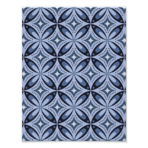 Blue Geometric Pattern Retro Style Photo Print