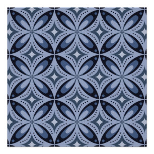 Blue Geometric Pattern Retro Style Poster