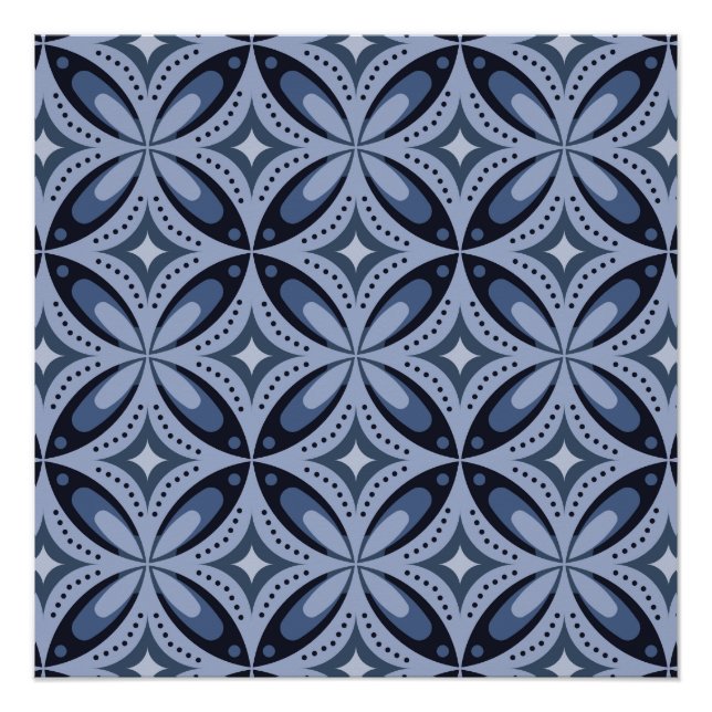 Blue Geometric Pattern Retro Style Poster (Front)