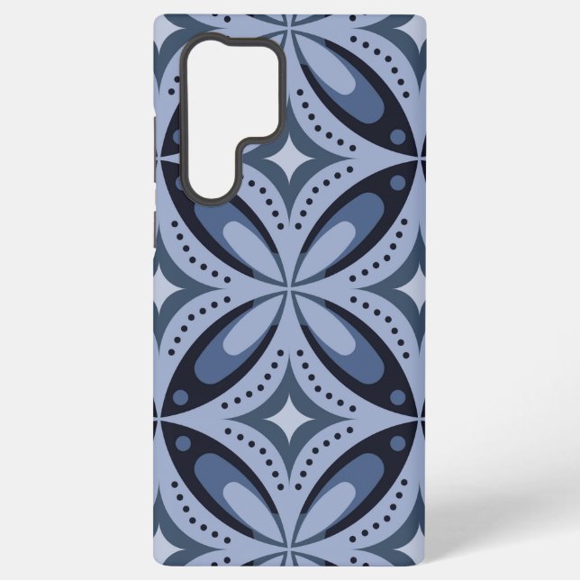 Blue Geometric Pattern Retro Style Samsung Galaxy S22 Ultra Case (Back)