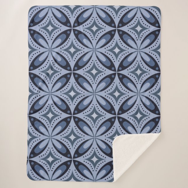 Blue Geometric Pattern Retro Style Sherpa Blanket (Front)