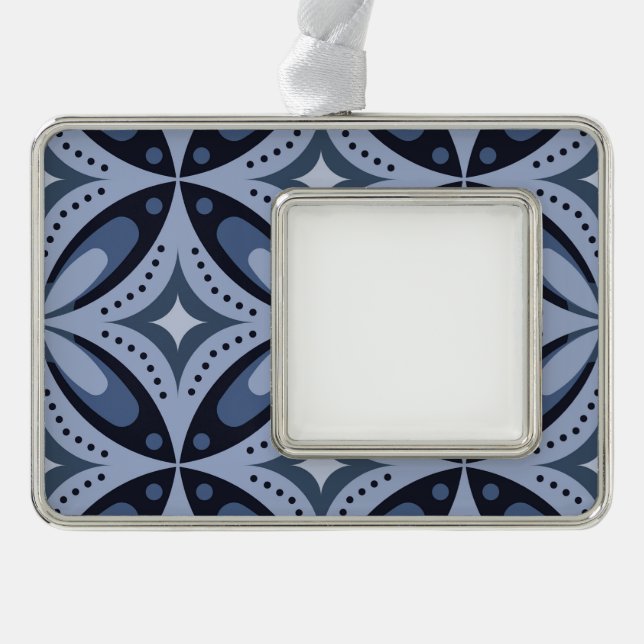 Blue Geometric Pattern Retro Style Silver Plated Framed Ornament (Front)