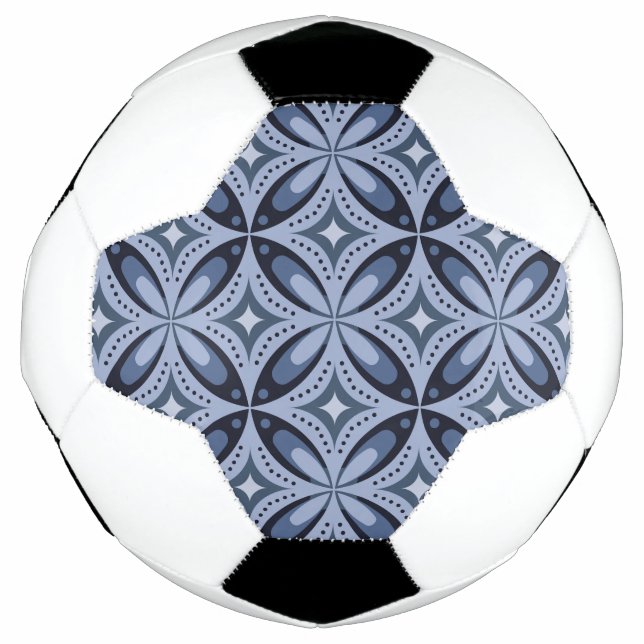 Blue Geometric Pattern Retro Style Soccer Ball (Front)