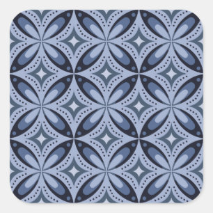 Blue Geometric Pattern Retro Style Square Sticker