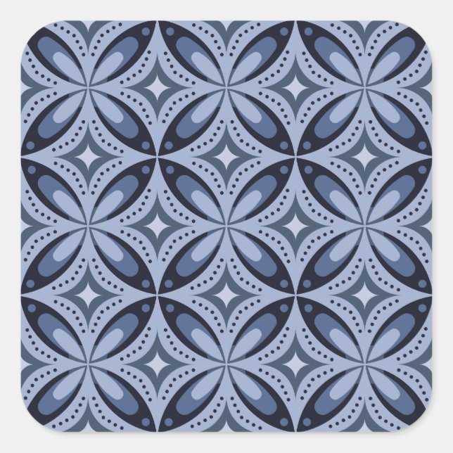 Blue Geometric Pattern Retro Style Square Sticker (Front)