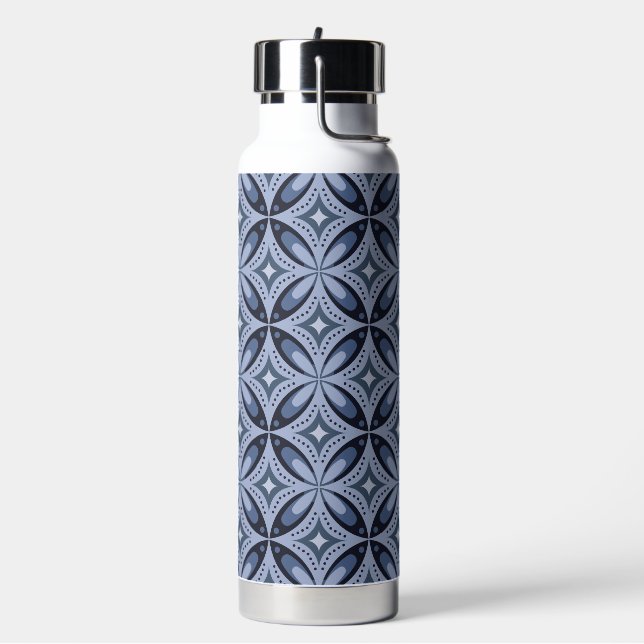Blue Geometric Pattern Retro Style Water Bottle (Left)