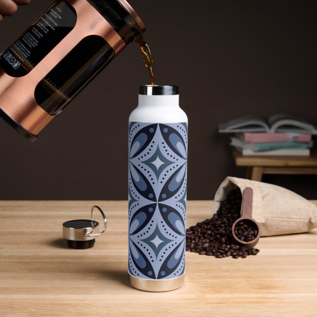Blue Geometric Pattern Retro Style Water Bottle (Coffee)