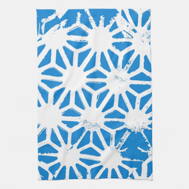 Blue geometric pattern tea towel (Vertical)