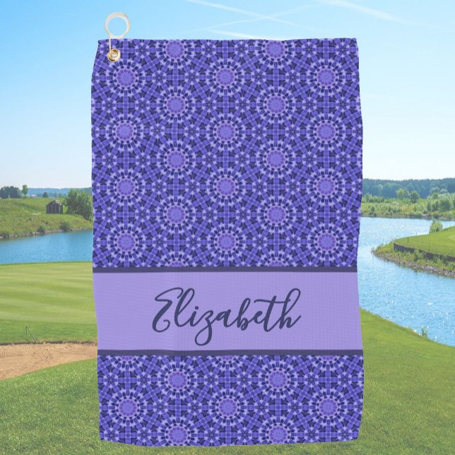 Blue Geometric pattern with custom name ladies  Golf Towel (Creator Uploaded)