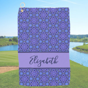 Blue Geometric pattern with custom name ladies Golf Towel