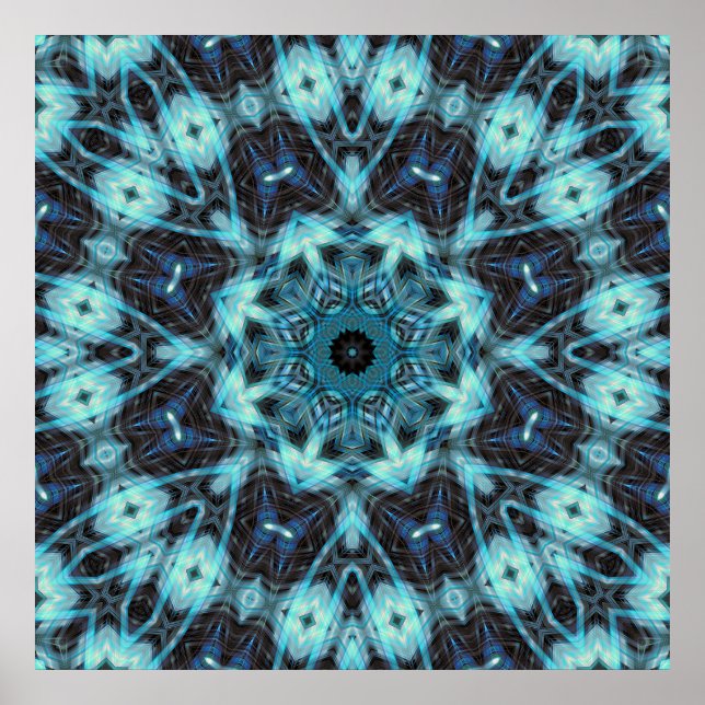 Blue Geometric Pattern with Radiant Glow Poster (Front)