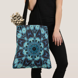 Blue Geometric Pattern with Radiant Glow Tote Bag