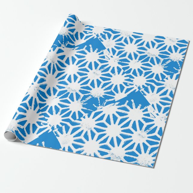 Blue geometric pattern wrapping paper (Unrolled)