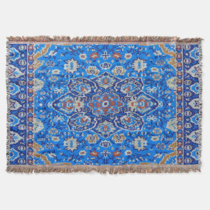 Blue geometric persian turkish mid century pattern throw blanket