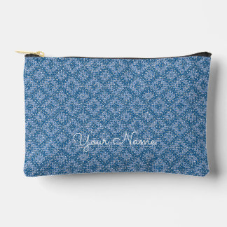 Blue Geometric Personalized Name Accessory Pouch