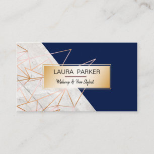 Blue Geometric Rose Gold Professional Construction Business Card