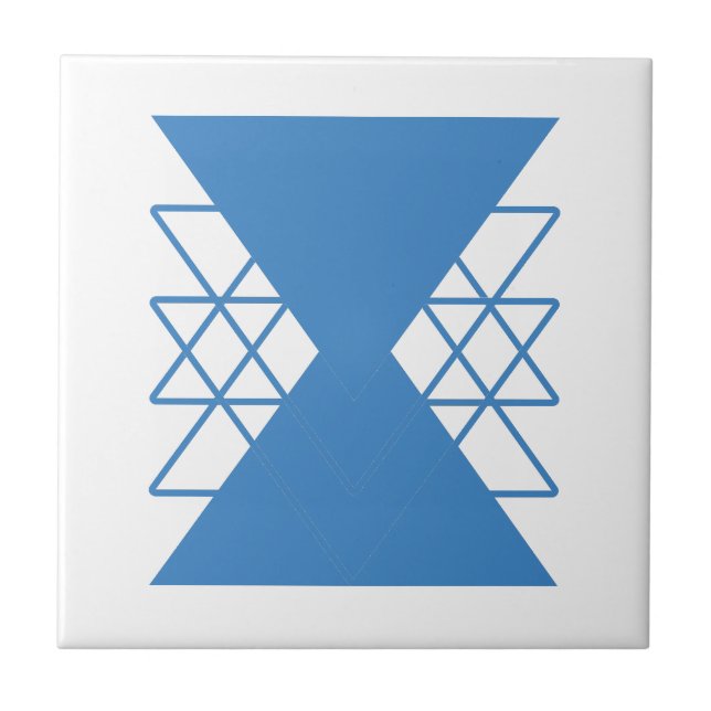 Blue geometric shapes ceramic tile (Front)