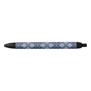 Blue Geometric shapes Pattern Black Ink Pen